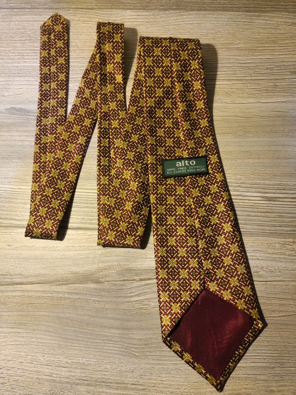 Alto Men's Geometric Silk Tie - Yellow & Burgundy